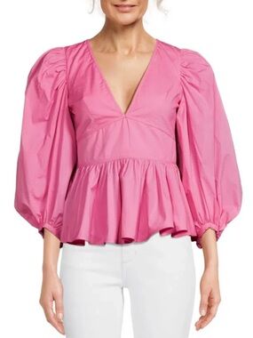 NWT! STAUD Luna Peplum Top In Strawberry